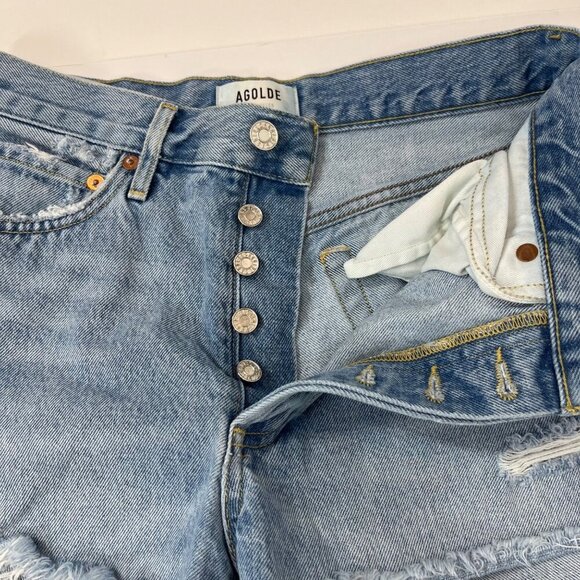 Agolde Parker Ripped light wash jean cutoff shorts Size 25 Button down distresse - Picture 9 of 11